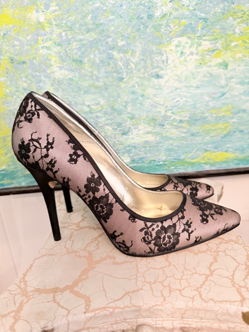 Caparros Black Lace Pointed Toe Pumps
